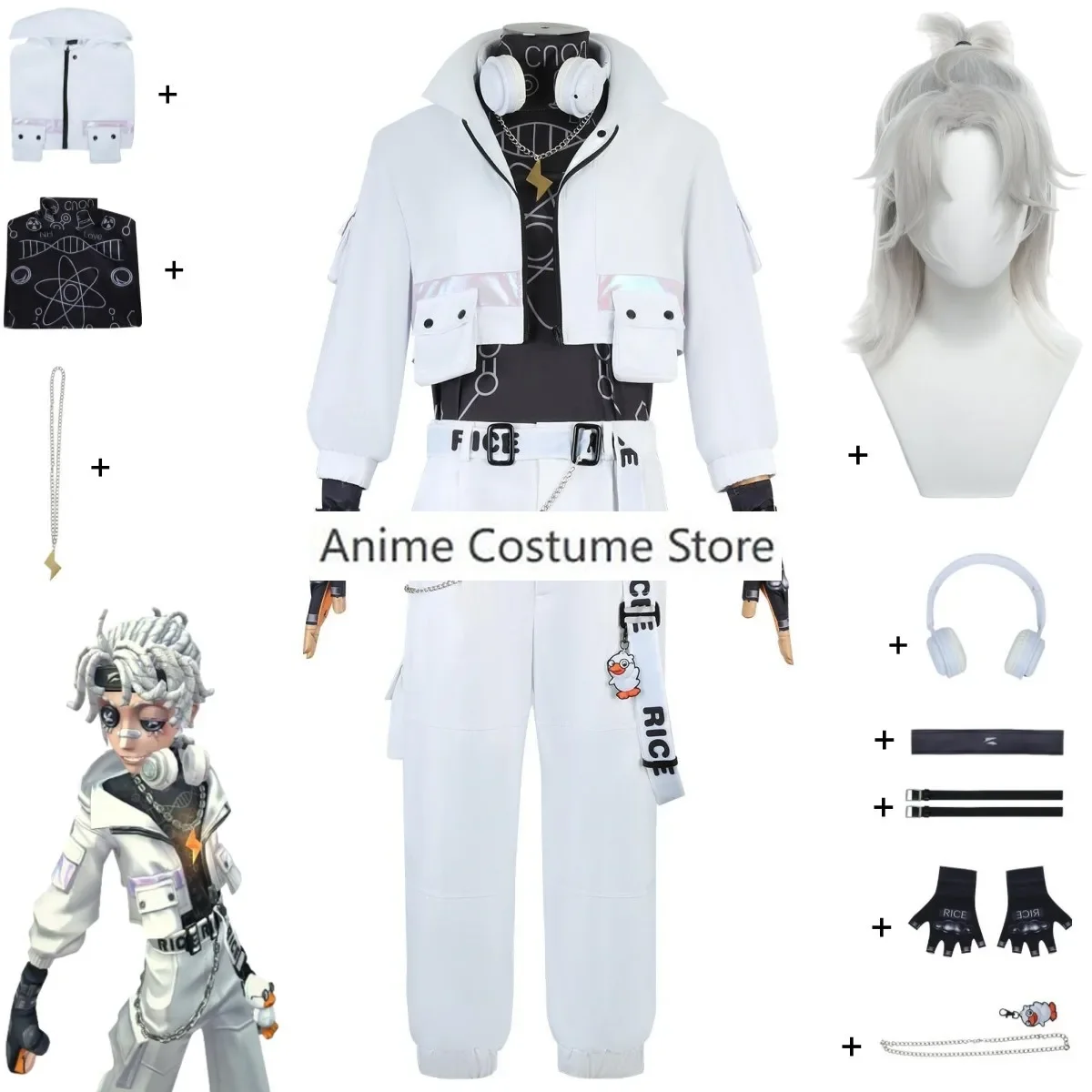 Luca Balsa ملابس تنكرية للرجال ، لعبة أنيمي ، هودي أبيض ، ملابس رياضية مع شعر مستعار ، أرز البط ب ، سجين ، بدلة ترفيه يومية