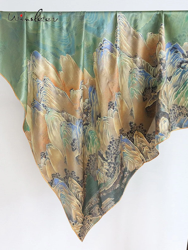 

Winsleter-Women 100%Real Silk Elegant Scarf, 110*110CM Rivers Mountains Print, Mom Gifts Vintage Kerchief, 2026 Spring A62549CC