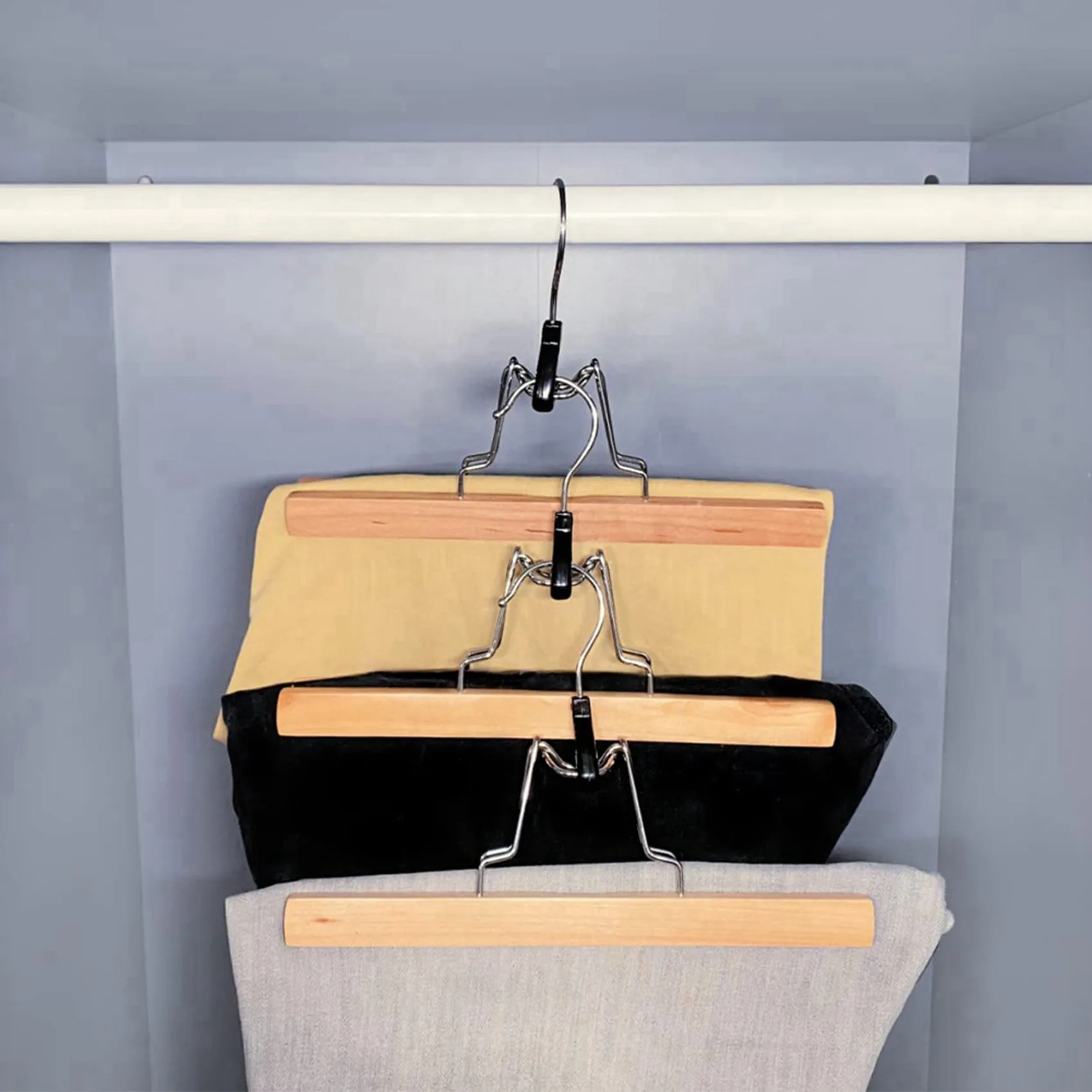 AFOURT-16er-Pack Hosenhalter für Zuhause, Holzstrecker, Klemmhalter, Rutschfest, mit Drehhaken, Schlafzimmer-Kleiderorganizer – Detail 1