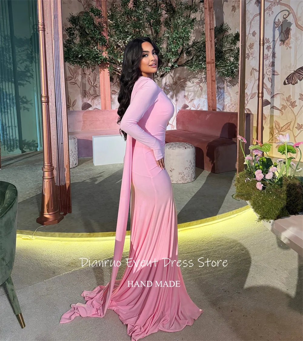 Dianruo Русалка розовые вечерние платья с асимметричным рюшами и узором для выпускного вечера плиссированные платья высокого качества в Саудовской Аравии по индивидуальному заказу