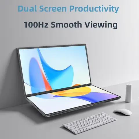 UPERFECT Delta Mega 23.8 Inch 100Hz Dual Screen Stacked Computer Display 1080P 360° Folding Triple Extender Monitor with Speaker