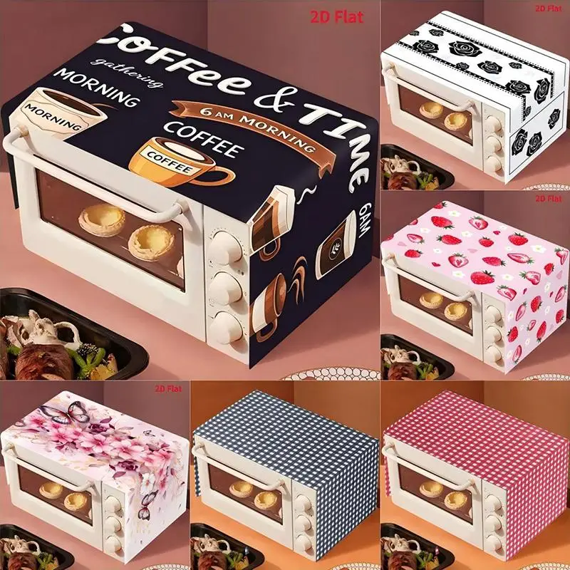 Printed Microwave Oven Dust Cover Waterproof Reusable Fabric Dust Proof Ideal for Rental Home Compact Kitchen Appliance