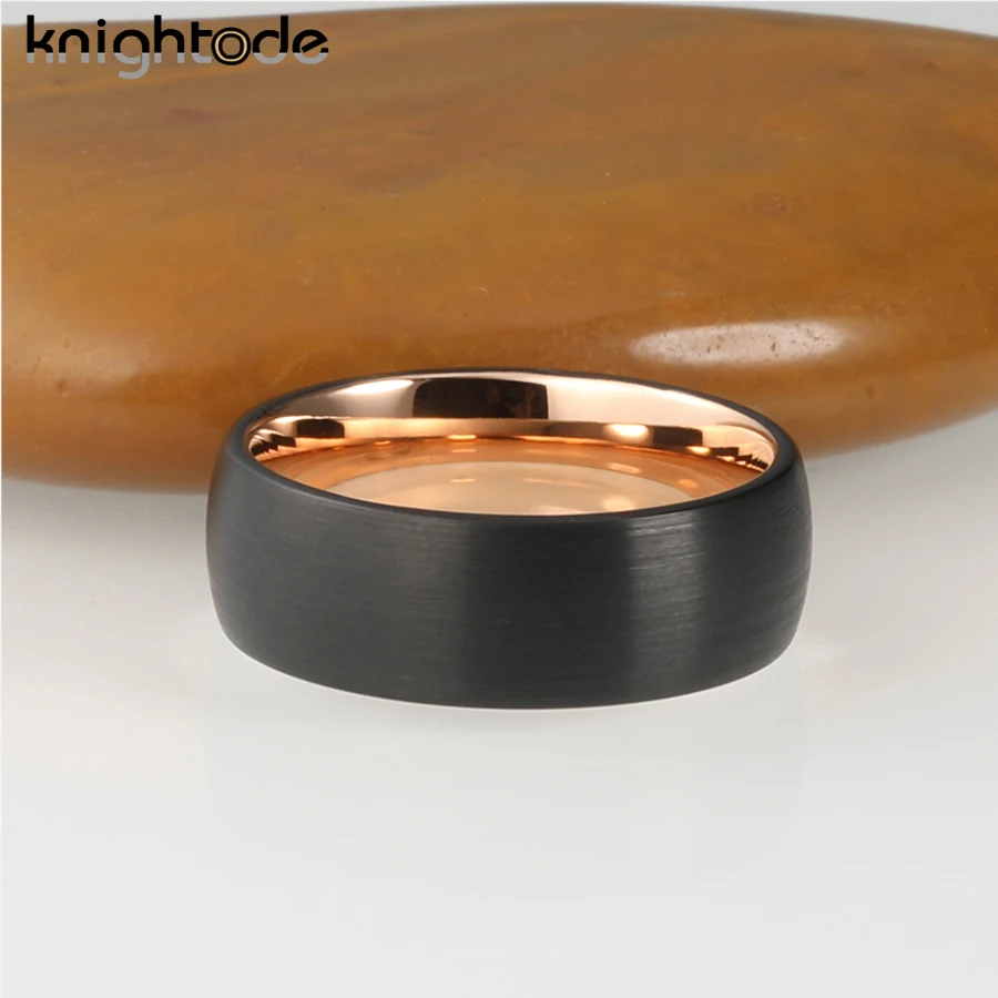 8mm Black Tungsten Carbide Wedding Band for Couple Fashion Engagement Rings Dome Brushed Finished Comfort Fit