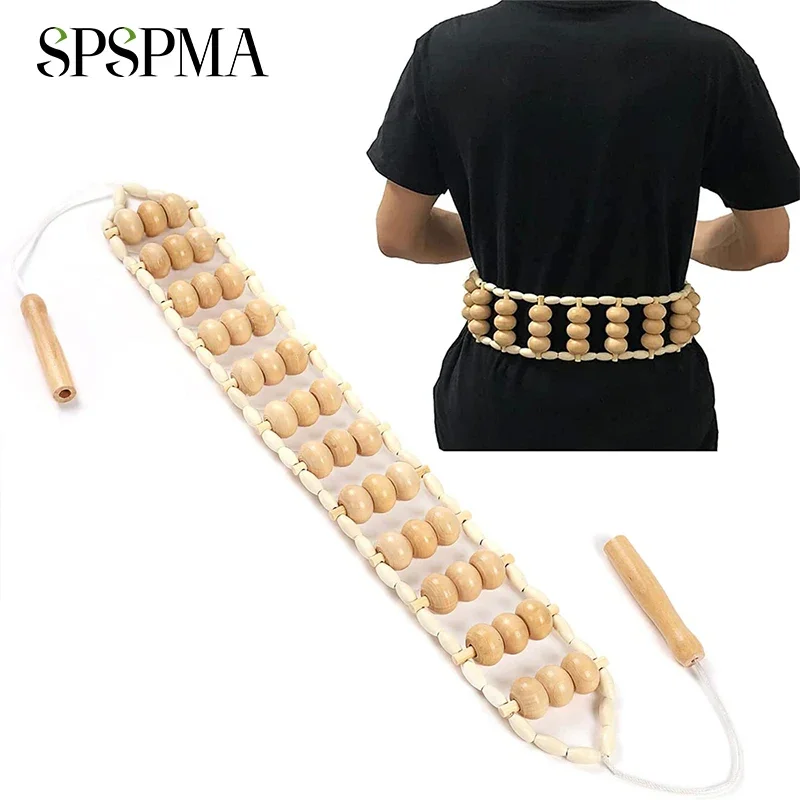 Back Massager Roller Rope, Manual Massage Strap for Back, Wooden Therapy Lymphatic Anti Cellulite Muscle Recovery Massage Tool