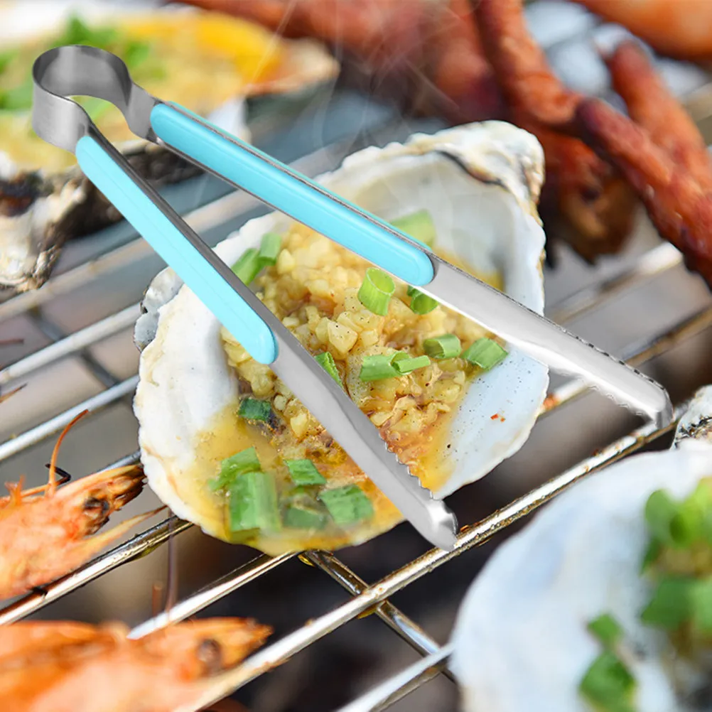 Thick Stainless Steel Korean Barbecue Clip Food Grade Mirror Finish Bbq Tongs with Hollow Shovel Design for Steak Pizza Bread