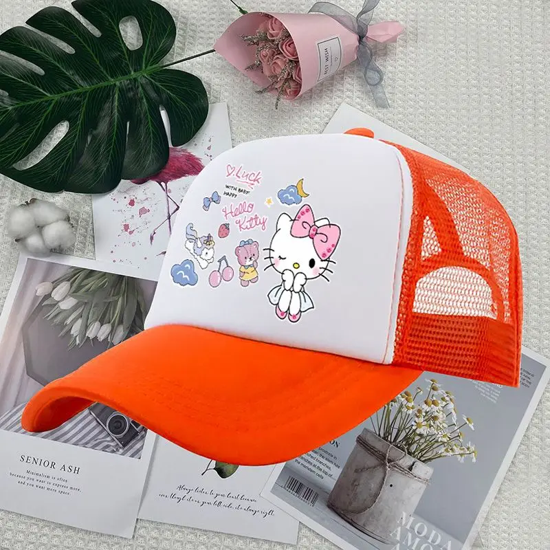 2024 New Sanrio Hello Kittys Children Baseball Cap Kawaii Cartoon Summer Gauze Ventilate Versatile Sunshade Sunscreen Hat Gifts