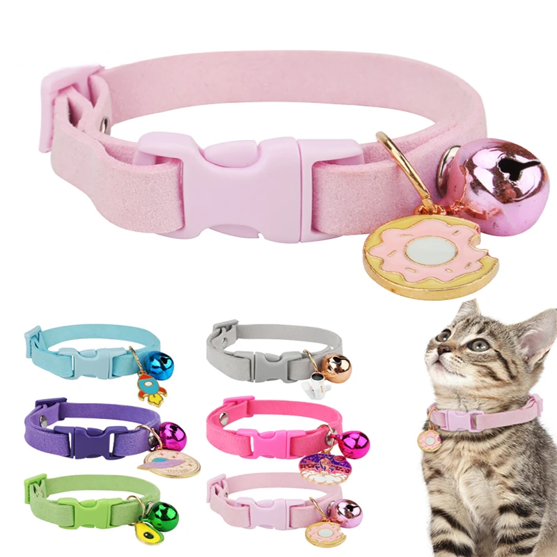 Cute Cat Collar Breakaway Adjustable Girl Boy Pet Collars with Bell and Metal Pendant Decoration for Cats Kitten Puppies