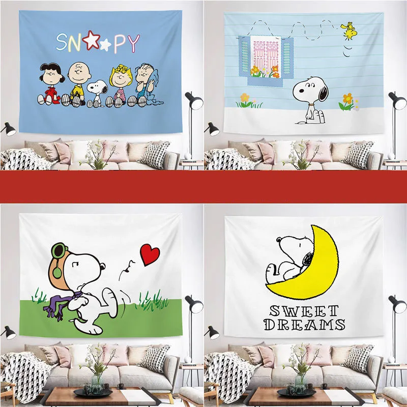 Snoopy Background Cloth Hanging Cloth Cartoon Anime Tapestry Bedroom Room Decoration Cloth Internet Celebrity Photo Wall Cloth