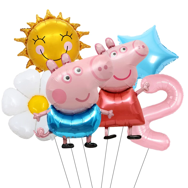 Set de Globos de Aluminio con Temática de Peppa Pig, Decoración para Fiestas de Cumpleaños Infantiles, Fondo de Película de Dibujos Animados, Decoración para Baby Shower de Niñas