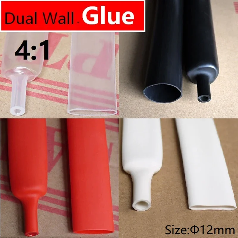 1M 12mm Diameter PE 4:1 Ratio Heat Shrinking Tube Adhesive Lined Dual Wall With Thick Glue Wire Wrap Waterproof Kit Cable Sleeve