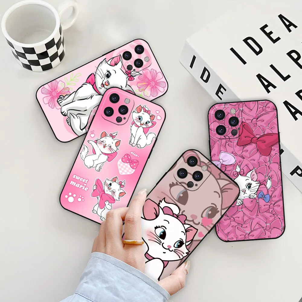

Disney Marie Cat Phone Case For iPhone 16 15 14 13 12 11 Pro Max Plus Mini Funda Apple 16 ProMax Black Soft Silicone Cover Cqoue