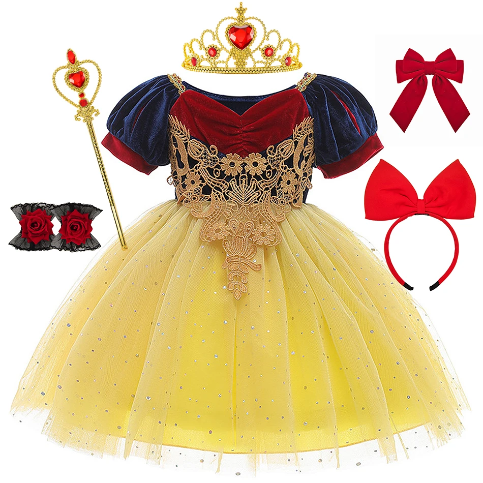 Kids Snow White Cosplay Dress Girls Baby Christmas Carnival Birthday Gown Children Princess Theme Party Costumes Elegant Frocks