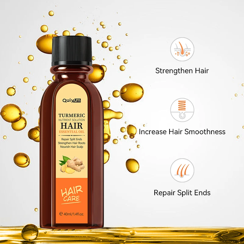 QUIYUM QUIYUM Turmeric Hair Essential Oil 40ml Argan Oil Nourish Scalp Strengthen Hair Roots Repair Split Ends Anti-Frizz Hair Serum - Aliexpress Deal