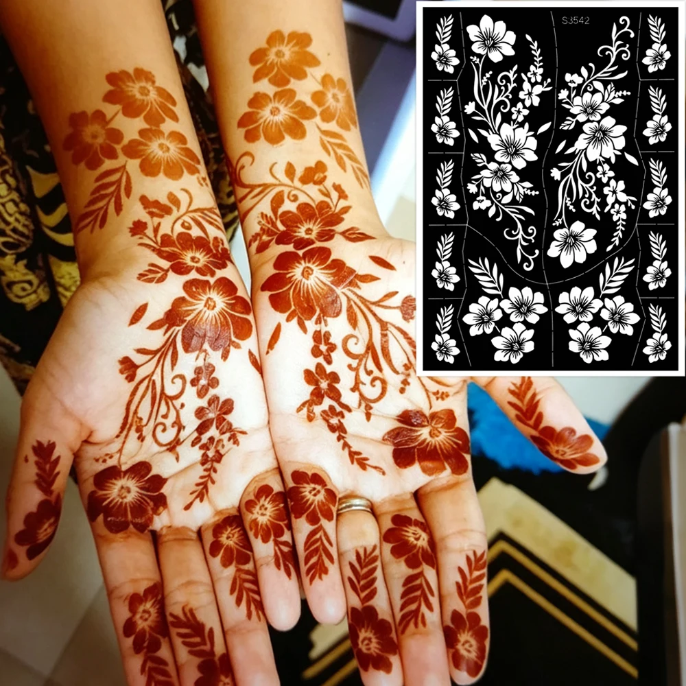 1pc Flower Pattern Tattoo Stencil Henna Stencil for Women Flower Tattoo Templates For Hand Foot Mehndi Design Body Painting Tool