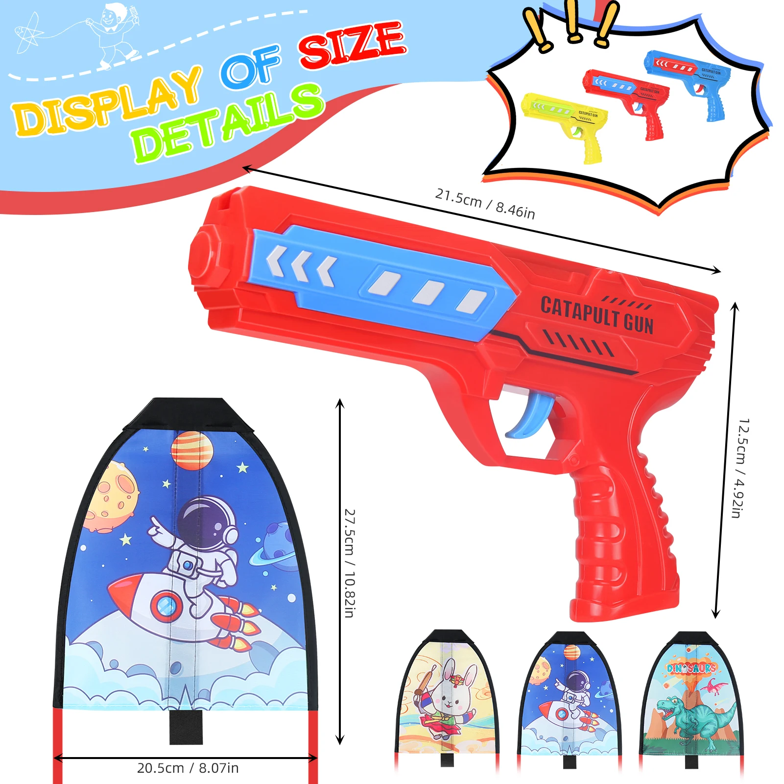 Pistolet de lancement de catapulte de cerf-volant pour enfants, jouets de plein air, vol coule parent-enfant, cadeau d'anniversaire, 3 pièces