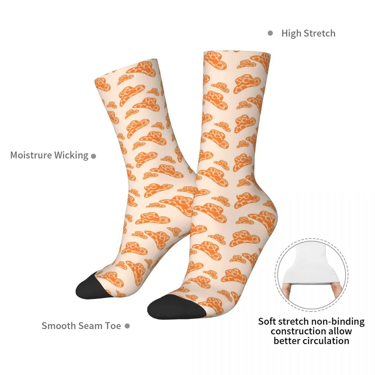 Orange Cowgirl Hats Socks Harajuku Super Soft Stockings All Season Long Socks Accessories for Unisex Christmas Gifts