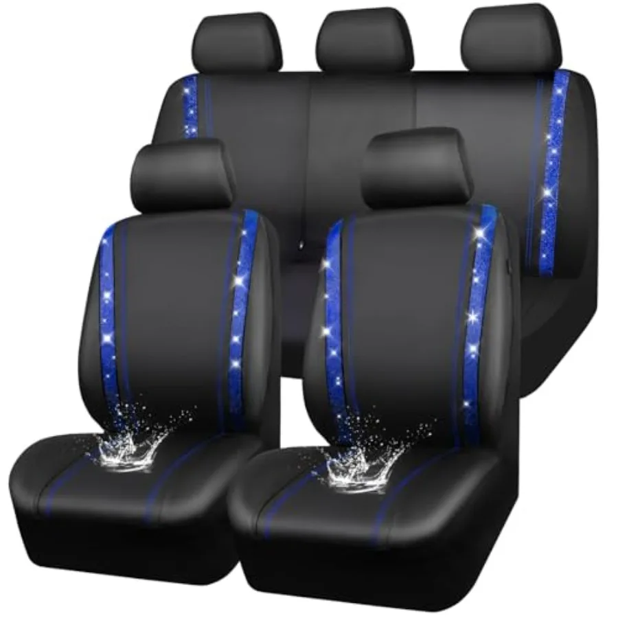 

Блестящие чехлы для автомобильных сидений с бриллиантами, полный комплект, сияющие стразы, водонепроницаемая искусственная кожа, задние сиденья на молнии, универсальный размер, для автомобилей Gli