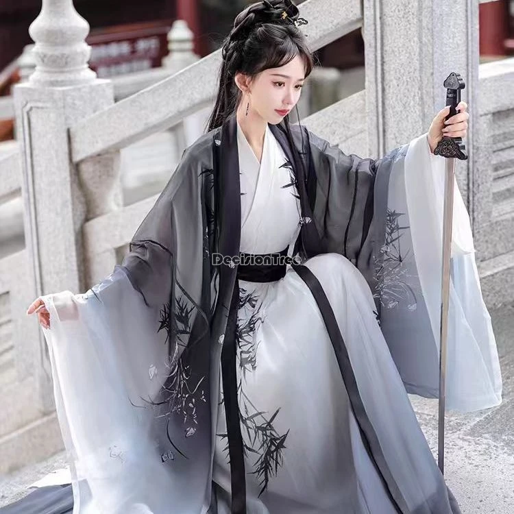 

2025 chinese improvedd ancient song dynasty women printed hanfu costume yarn embroidery coat cross collar big sleeve hanfu set
