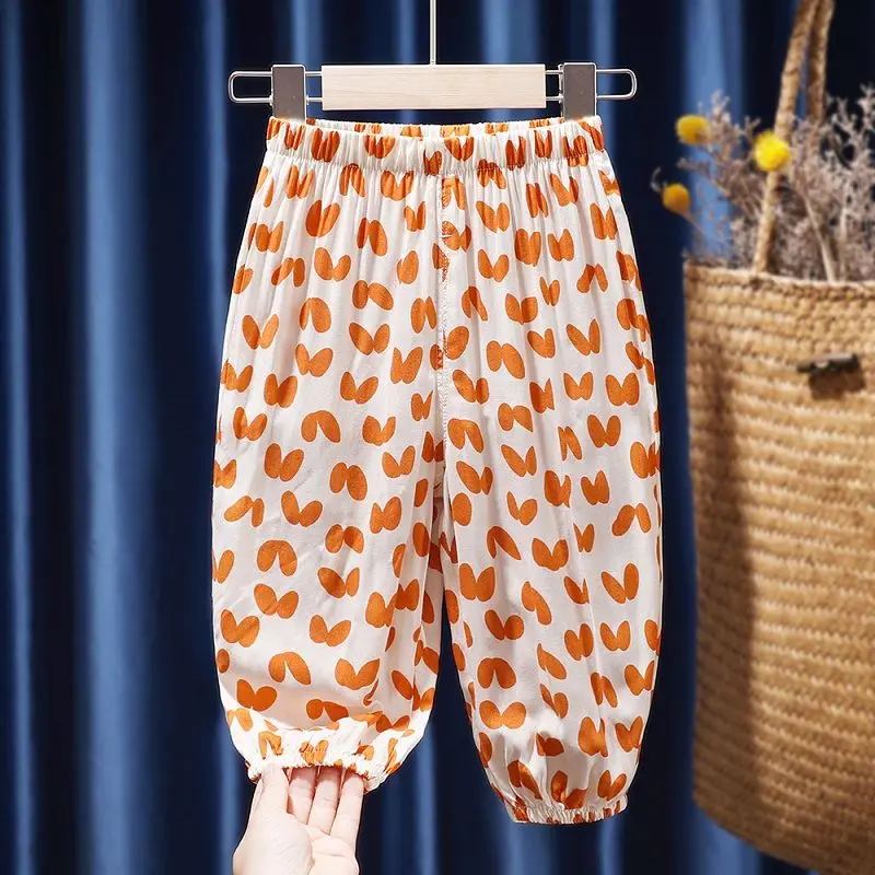 

Korean Thin Style Summer Printing Fashionable Loose Pants Kids Clothes Girls Summer Elastic Mid Waist Air Conditioning Trousers