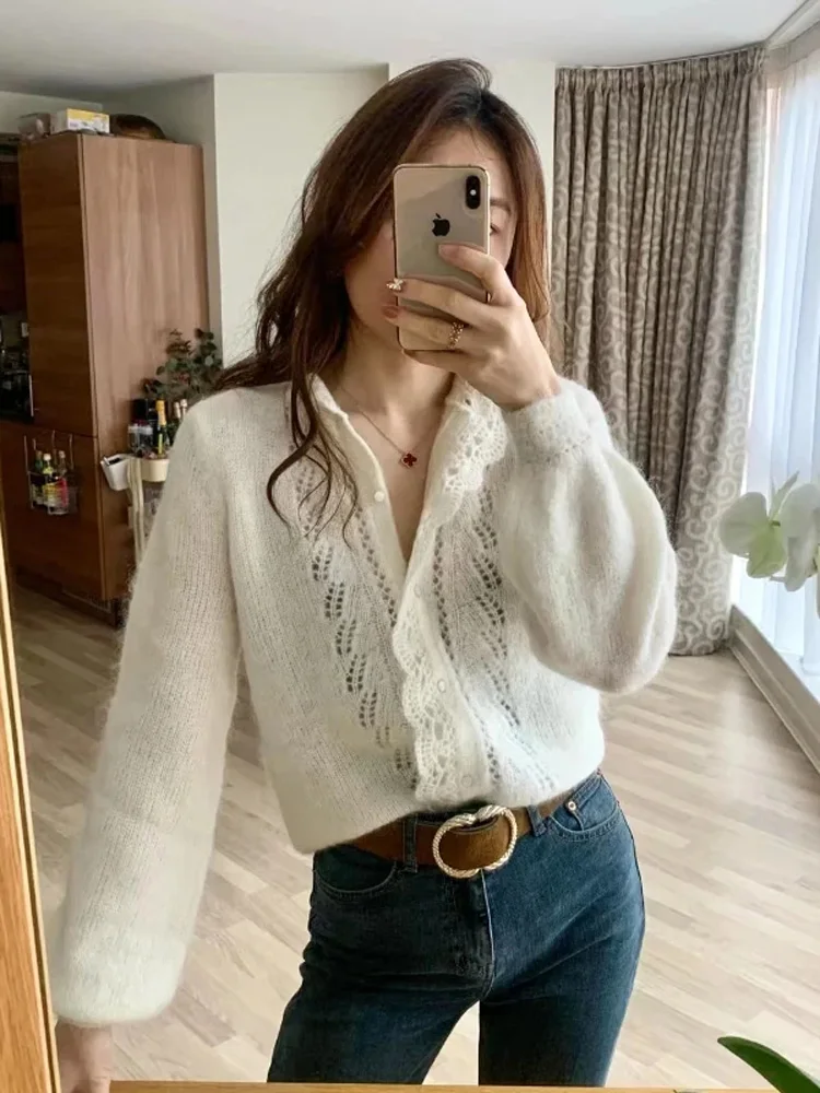 Tossy Knit Sweater Cardigan For Women Hollow Out Printed Loose Long Sleeve Lapel Patchwork Coat Top Female Summer Cardigan 2026
