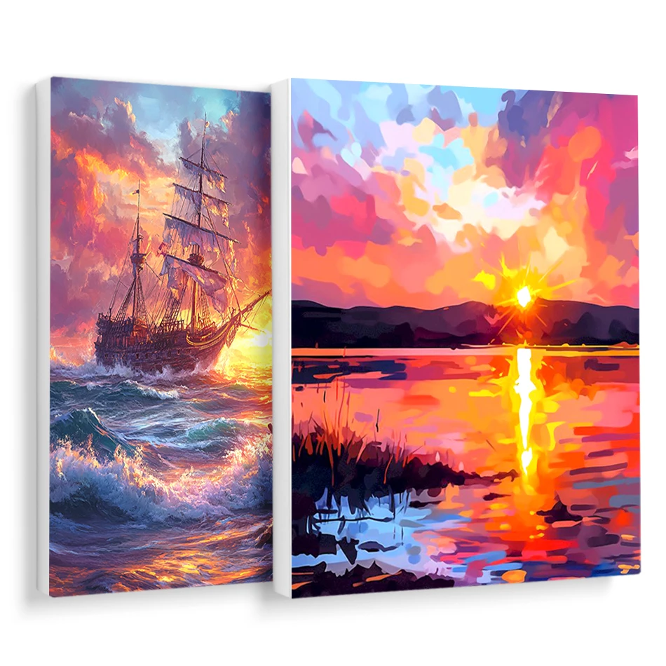 

RUOPOTY Painting By Number Adults New Ocean Sunset Color Markers Watercolor Framed Wall Art Modern Acrylic Paints Handmade Kits