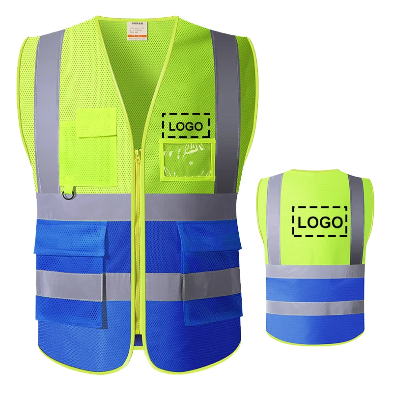 Hi Vis Viz Vest High Visibility Mesh Reflective Vest Logo or Text Custom Multi Pockets Safety Vest Logo for Men Worker