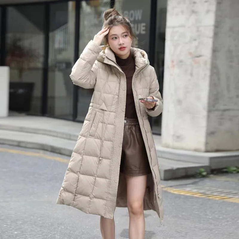 Long Puffer Coat Jackets for Women 2024 Windproof Thickened Warm Outerwears Simple Solid Color Drawstring Women's Down Jacket