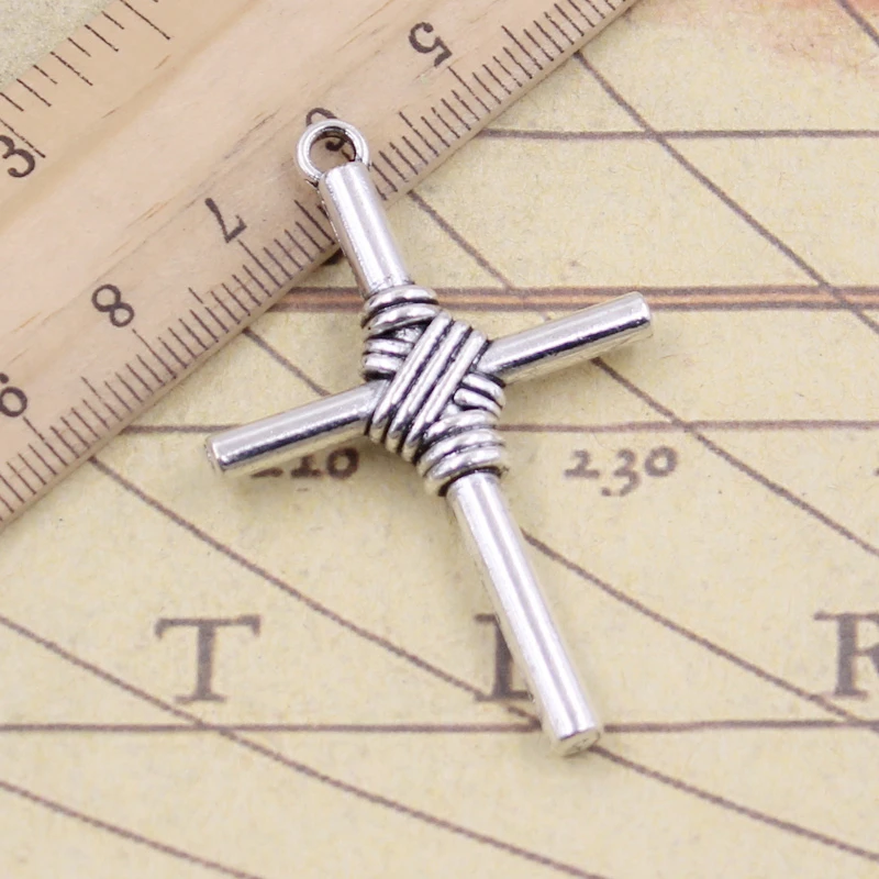 5pcs Charms Winding Rope Cross 49x32mm Tibetan Silver Color Pendants Antique Jewelry Making DIY Handmade Craft