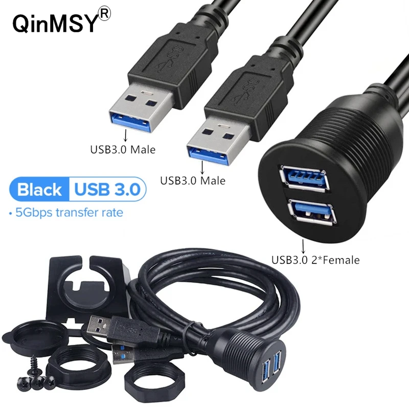 Dual USB3.0 Dash Panel Mount Male To Female Extension Code For Car Boat Motorcycle USB 3.0 Panel Flush Mount Waterproof Cable 2M