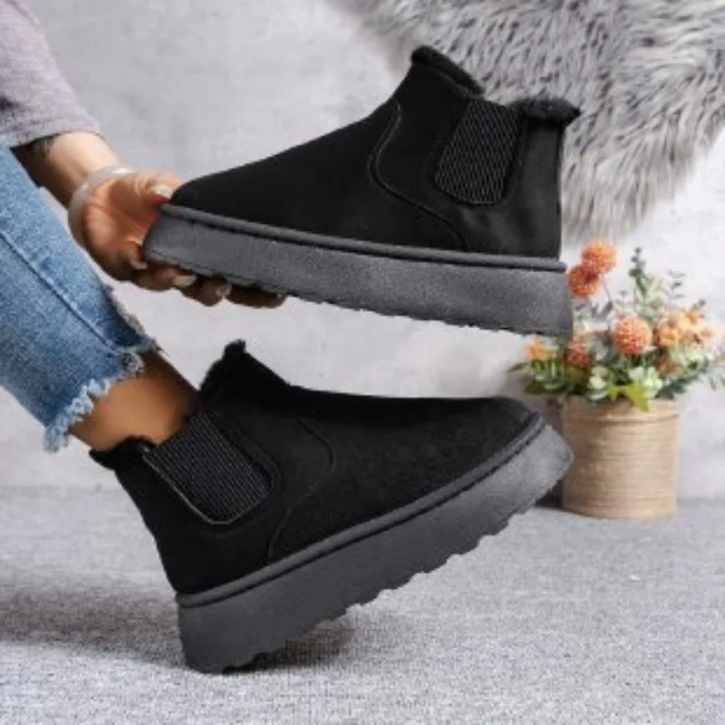 Winter Women Snow Boots Plush Warm Non Slip Chelsea Boots Casual Slip on Female Ankle Boot Platform Flat Ladies Shoe Botas Mujer