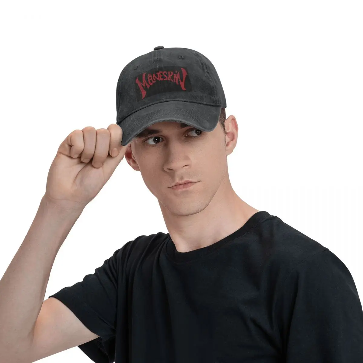 Maneskin Red Logo Baseball Caps Fashion Denim Fabric Hats Outdoor Adjustable Casquette Sports Baseball Cowboy Hat for Men Women