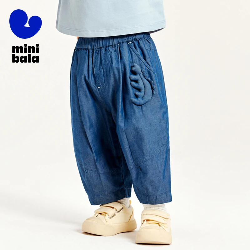 Mini Bala Seven-Split Pants Boys Children Nine-Split Pants Summer Thin Soft Cute Loose Soft Jeans