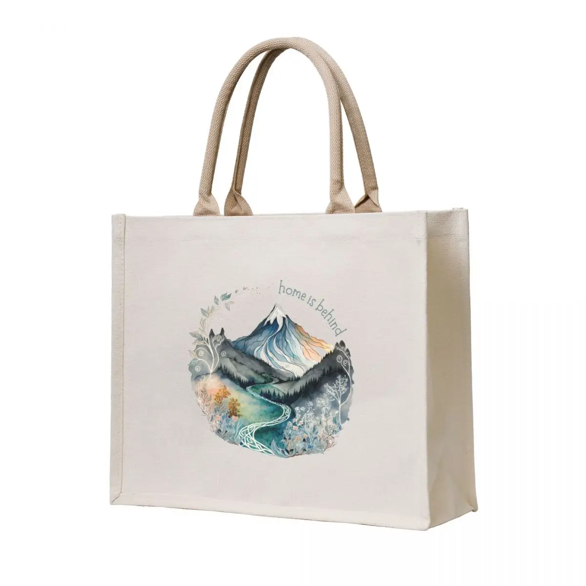 

Home Is Behind - Lonely Mountain - Watercolor Art - White Fantasy screen men's Canvas Customizable Tote Bag custom tote bag