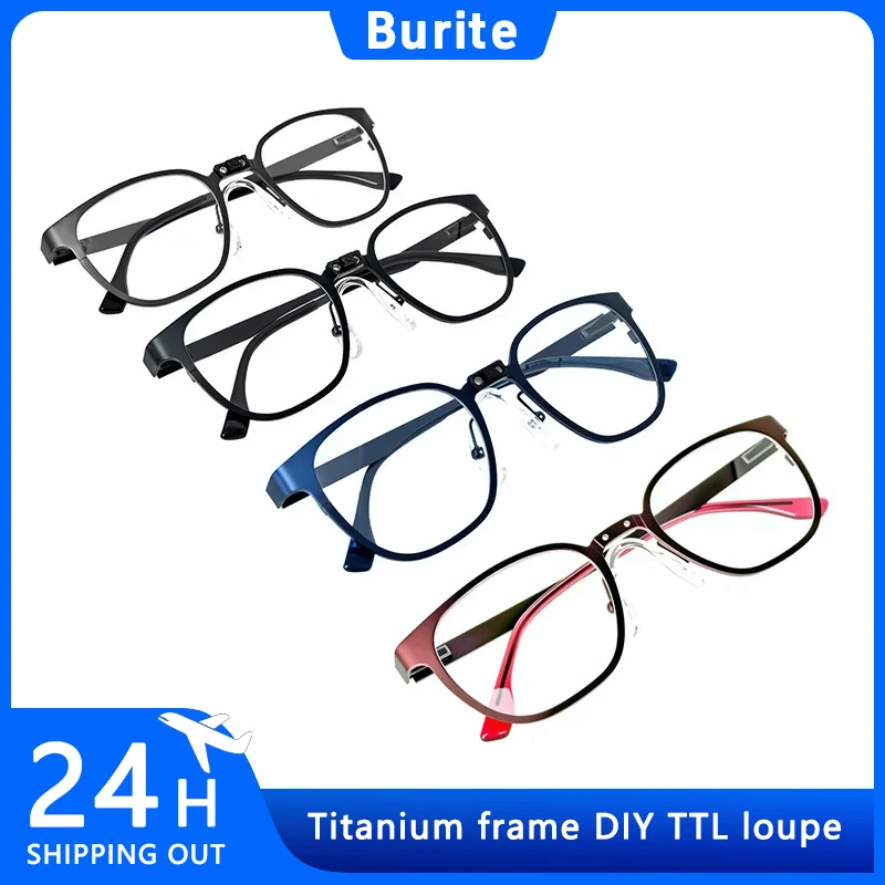 

Burite Latest ultra light titanium frame mirror frame DIY TTL loupes 8mm reserved hole assembly headlight make magnifying glasse