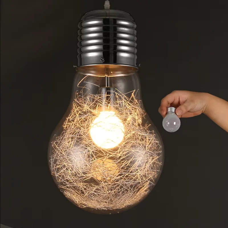 Creative personality pendant lights iron glass big bulb vintage lamp bar Russian warehouse 300mm * 450mm large pendant lamps