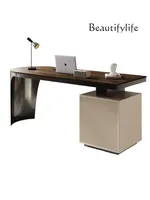 Solid wood light luxury home study computer desk designer simple high-end stainless steel desk