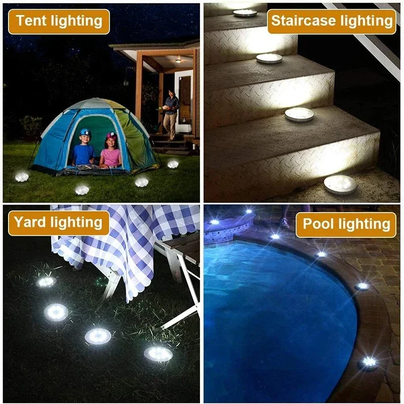 Imagem -03 - Solar Power Disk Light 8led ao ar Livre Jardim Subterrâneo Deck Holofotes Enterrado Lâmpada Led Decoração de Jardim