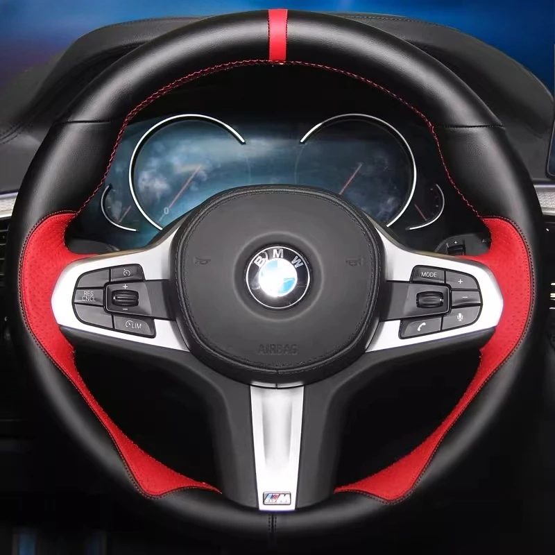 

Сшитый вручную нескользящий черный, красный чехол из натуральной кожи на руль автомобиля для BMW M Sport G30 G31 G32 G20 G21 G15 X3 X4 G02 X5