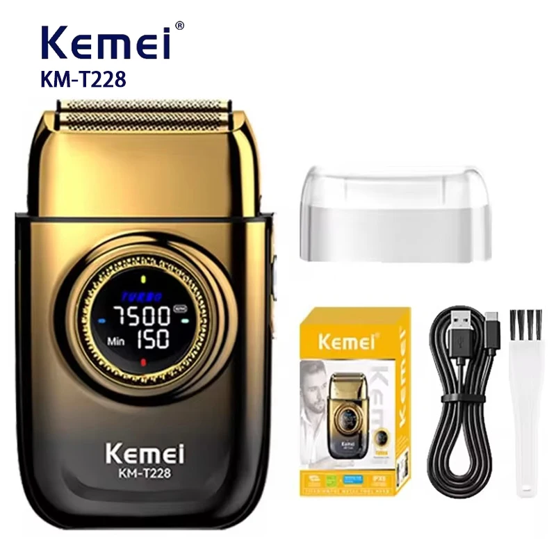 Kemei KM-T228 Elektrischer Rasierer mit zwei schwimmenden Köpfen, tragbarer Elektrorasierer mit leistungsstarkem Motor und Smart-Touch für die Herrenpflege