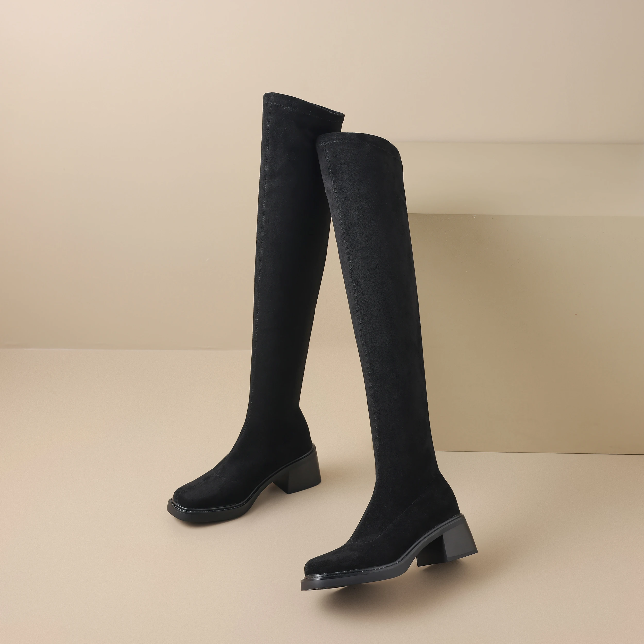 QUTAA 2024 Sexy Women Over The Knee High Boots Stretch Platforms Flock Thick High Heels Long Boots Shoes Woman Size 34-43