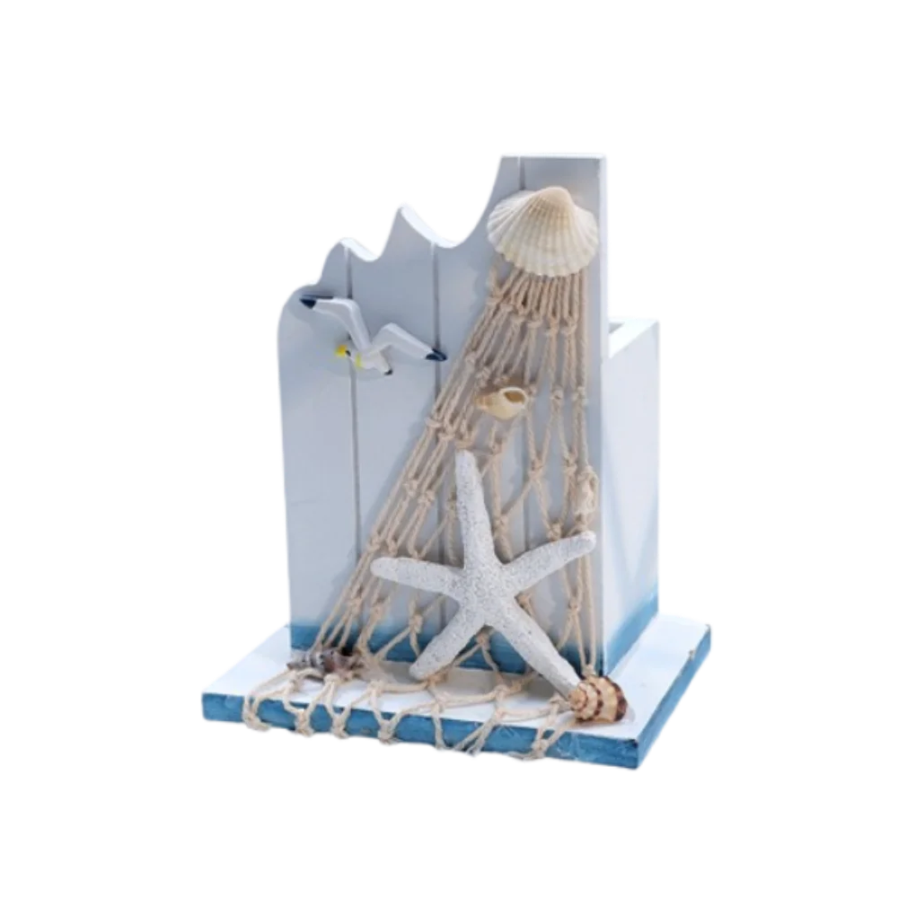 

Mediterranean Style Wooden Pen Holder Large Capacity Handmade Pencil Storage Box Ocean Style Pen Container Home Party Decor Gift