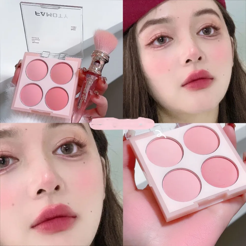 Langlebige 4-Farben-Rouge-Palette, Puder, kompakt, matt, Gesichtsnebel-Rouge, tragbar, niedrig gesättigtes Creme-Rouge-Make-up-Werkzeug