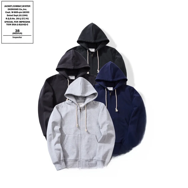 

Heavyweight Hoodie Sweatirt Basic Color ex Zipper Cardigan Long Sve Cotton Autumn Winter Streetwear Faion