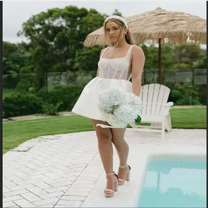 

Роскошное женское вечернее платье Дубайские платья цвета слоновой кости атласные короткие мини-спагетти на бретельках трапециевидной формы простые вечерние платья для выпускного вечера