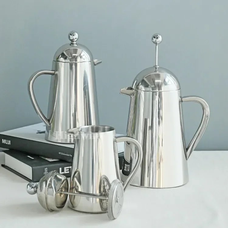 Double-layer 304 stainless steel French press pot tea maker home coffee pot coffee milk froth milk maker