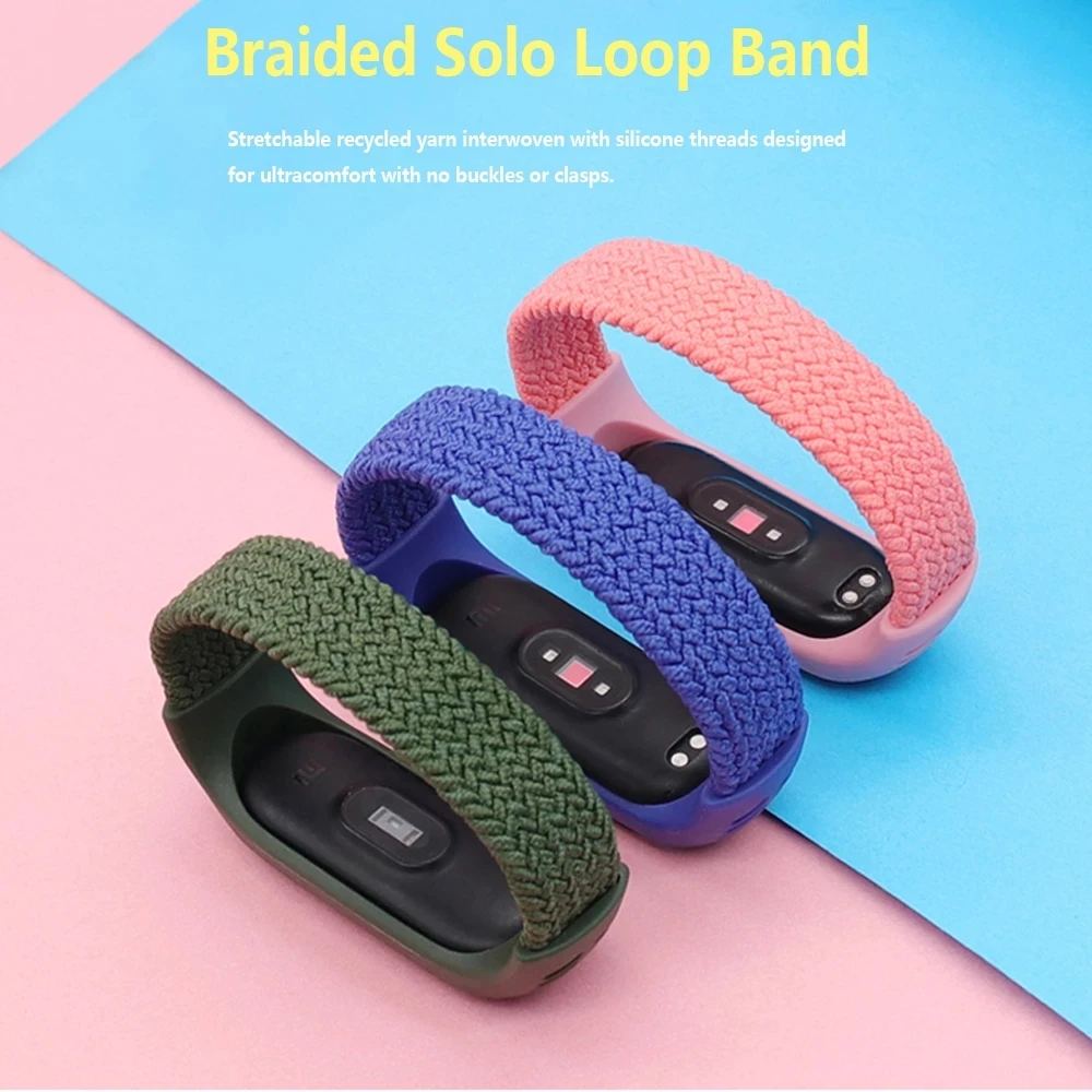 ブレスレットxiaomi miバンド6 7ストラップナイロン編組ソロループpulseiraブレスレットMiband5リストバンドベルトmiバンド5 4 3 6コレア