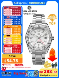 San Martin 42mm MOP Dial Men's Luxury Watches Business Dress Watch NH34 GMT Automatic Mechanical Sapphire Luminous 10Bar SN0130