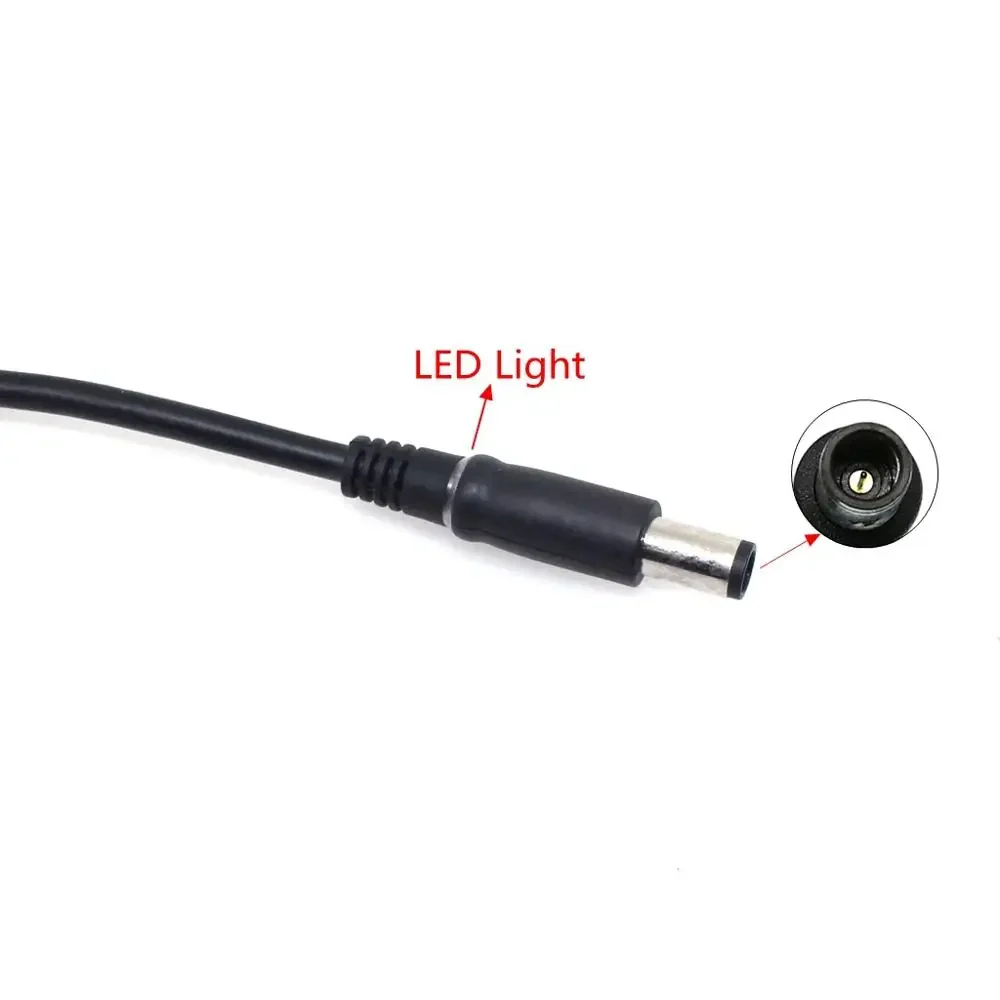 18AWG Copper DC Tip Plug Connector Cord Cable for Dell HP Laptop Charger Adapter black Pin 7.4 x 5.0 with led light 1.8M