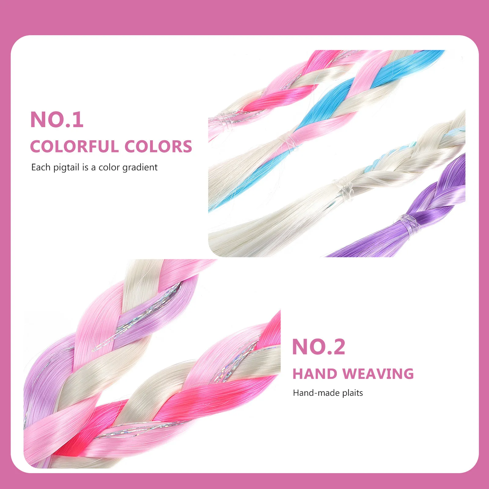 

6pcs Colorful Braided Extensions Kids Accessories Bow Hair Extensions for Girls Chemical Fiber Braid Child Hair Decorations
