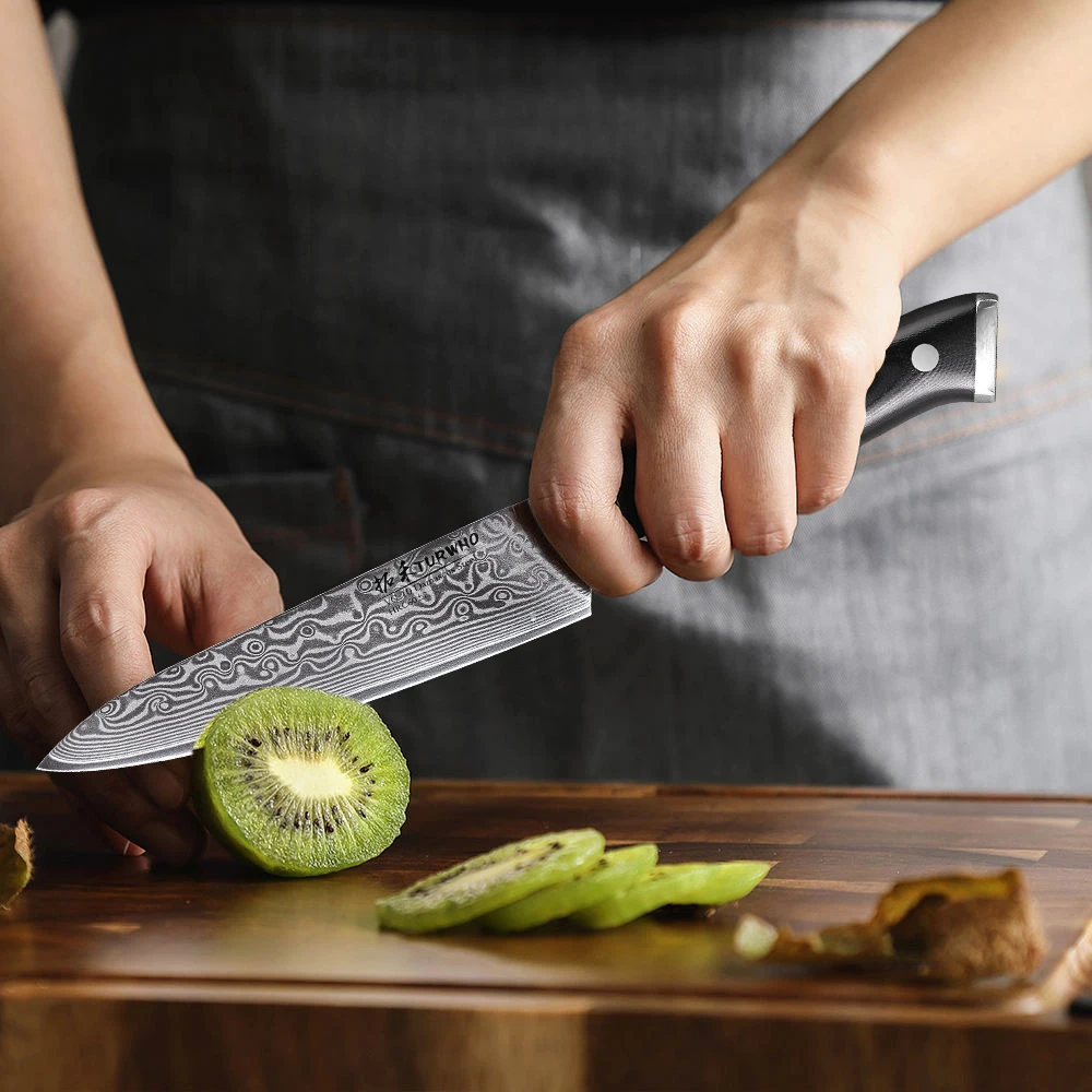 TURWHO 5 Inch Kitchen Utility Knife Damascus Steel Professional Chef Knife Peeling Fruit Knife Vegetable Meat Fish Cooking Tools